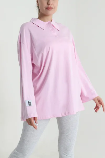 Lila Polo Yaka Salaş Uzun Kol Kadın Tunik 484874
