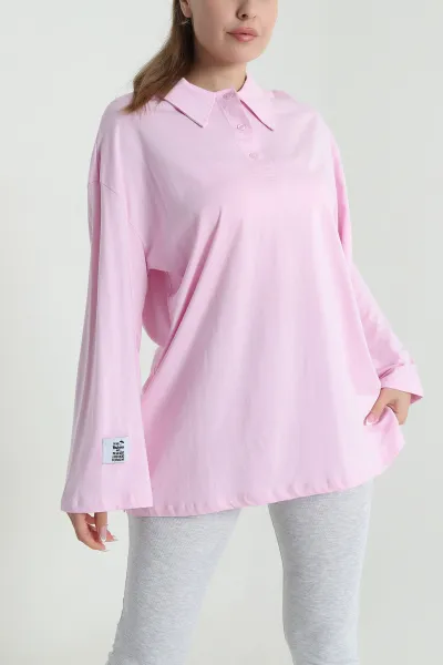 Lila Polo Yaka Salaş Uzun Kol Kadın Tunik 484874