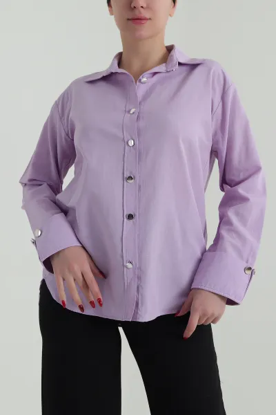 Lila Poplin Kumaş Kadın Gömlek 427904