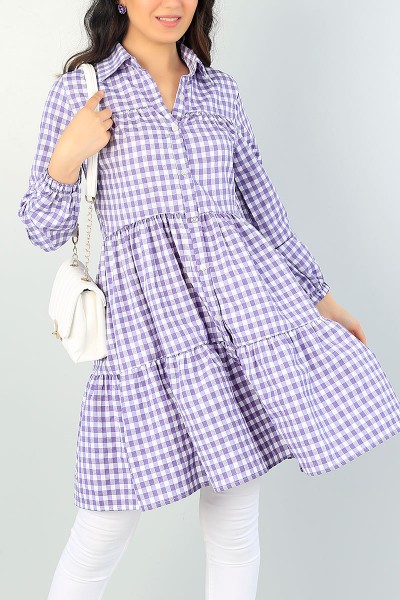 Lila Pötikareli Dokuma Tunik 66572