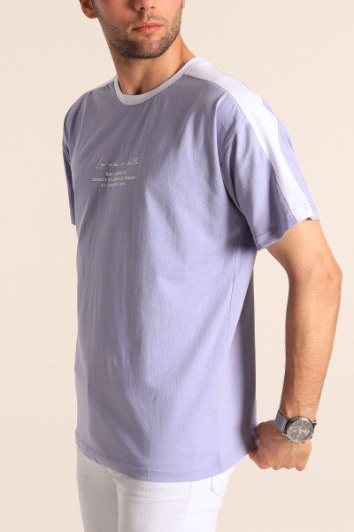 Lila Relaxed Fit Kabartma Slogan Baskılı Erkek Tişört 186585