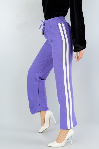 Lila Şeritli Bayan Triko Pantolon 45282
