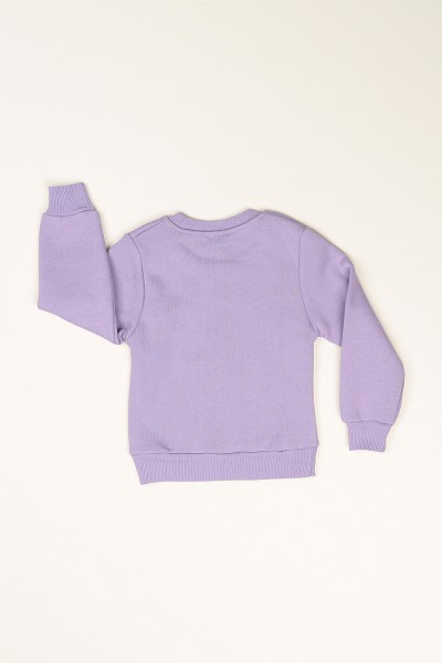 Lila Sim Baskılı İçi Şardonlu Kız Çocuk Sweat 77536