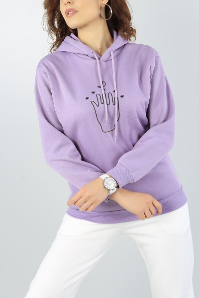 Lila Sırt Baskılı Bayan Şardonlu Sweat 51574
