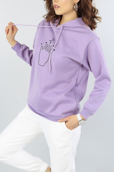 Lila Sırt Baskılı Bayan Şardonlu Sweat 51574