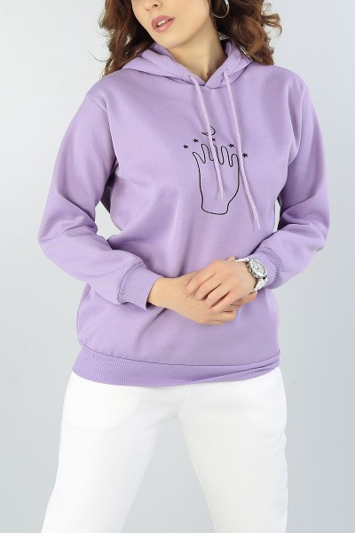 Lila Sırt Baskılı Bayan Şardonlu Sweat 51574