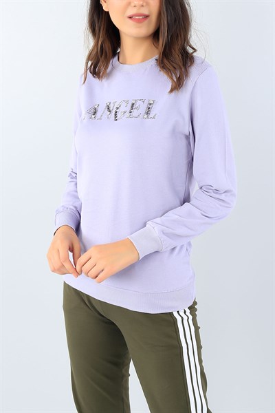 Lila Sırt Detay Taş İşlemeli Tasarım Sweat 39187