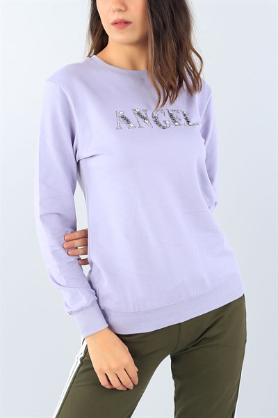 Lila Sırt Detay Taş İşlemeli Tasarım Sweat 39187