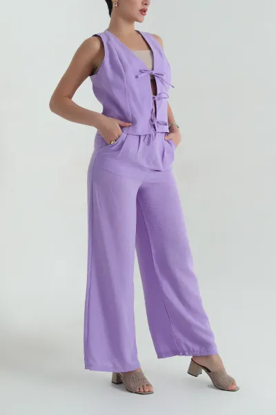 Lila Summer Keten Astarlı Kadın İkili Takım 373111
