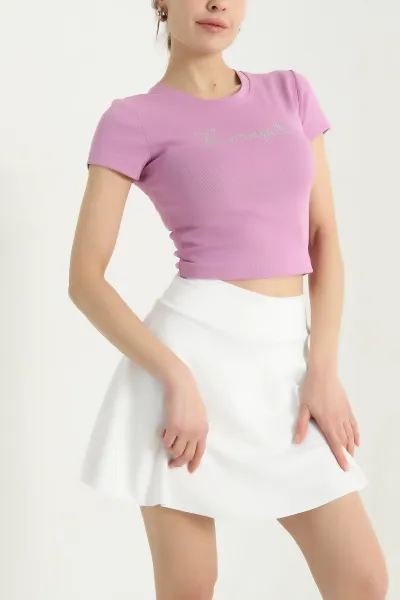 Lila Taş Detay Likralı Crop 338520