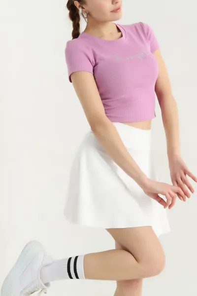 Lila Taş Detay Likralı Crop 338520