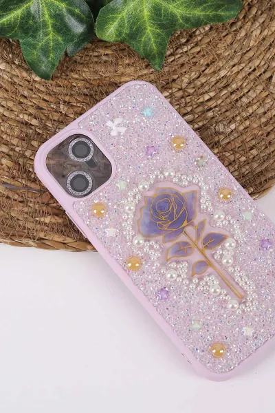 Lila TeknoCase İPhone 11 Uyumlu Afra Diamond Case Serisi Lens Hediyeli Premium Sert Silikon Telefon Kılıfı 430493