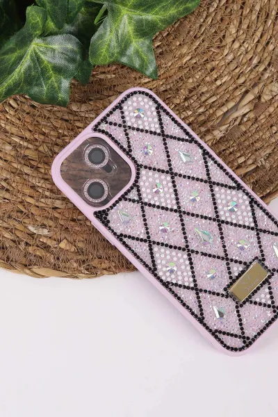 Lila TeknoCase İPhone 12 Uyumlu Dlr Diamond Case Serisi Lens Hediyeli Premium Sert Silikon Telefon Kılıfı 430343