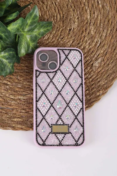 Lila TeknoCase İPhone 13 Uyumlu Dlr Diamond Case Serisi Lens Hediyeli Premium Sert Silikon Telefon Kılıfı 430347