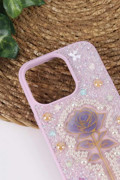 Lila TeknoCase İPhone 14 Pro Uyumlu Afra Diamond Case Serisi Lens Hediyeli Premium Sert Silikon Telefon Kılıfı 430515