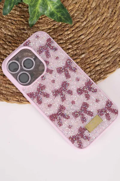 Lila TeknoCase İPhone 14 Pro Uyumlu Perfect Diamond Case Serisi Taşlı Lens Hediyeli Sert Silikon Telefon Kılıfı 480795