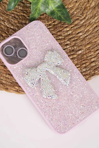 Lila TeknoCase İPhone 14 Uyumlu Nelly Diamond Serisi Taşlı Lens Hediyeli Sert Silikon Telefon Kılıfı 480928