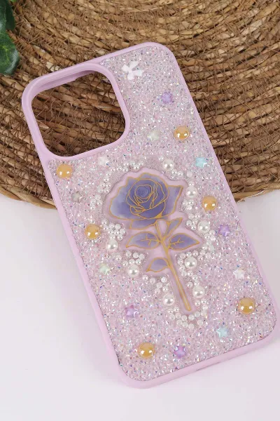 Lila TeknoCase İPhone 15 Pro Max Uyumlu Afra Diamond Case Serisi Lens Hediyeli Premium Sert Silikon Telefon Kılıfı 430537