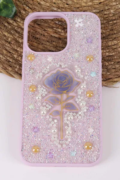 Lila TeknoCase İPhone 15 Pro Max Uyumlu Afra Diamond Case Serisi Lens Hediyeli Premium Sert Silikon Telefon Kılıfı 430537
