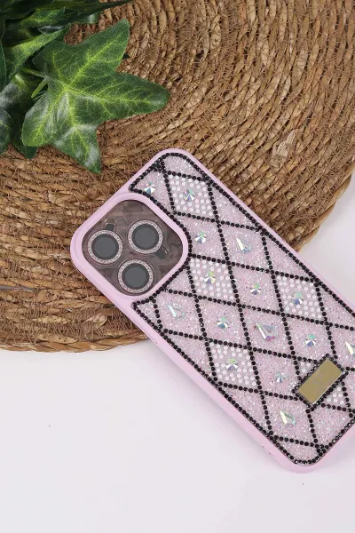 Lila TeknoCase İPhone 15 Pro Max Uyumlu Dlr Diamond Case Serisi Lens Hediyeli Premium Sert Silikon Telefon Kılıfı 430378