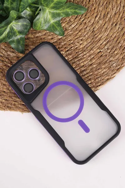 Lila TeknoCase İphone 15 Pro Max Uyumlu Matte Guard Serisi Lens Korumalı Silikon Telefon Kılıfı 472460