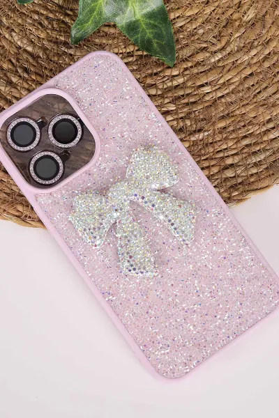 Lila TeknoCase İPhone 15 Pro Max Uyumlu Nelly Diamond Serisi Taşlı Lens Hediyeli Sert Silikon Telefon Kılıfı 480944
