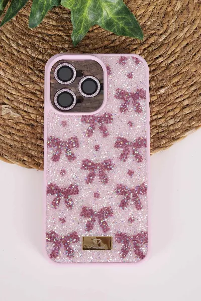 Lila TeknoCase İPhone 15 Pro Max Uyumlu Perfect Diamond Case Serisi Taşlı Lens Hediyeli Sert Silikon Telefon Kılıfı 480823