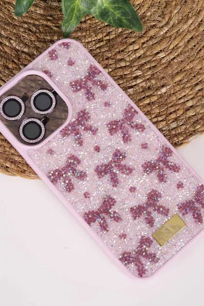 Lila TeknoCase İPhone 15 Pro Max Uyumlu Perfect Diamond Case Serisi Taşlı Lens Hediyeli Sert Silikon Telefon Kılıfı 480823