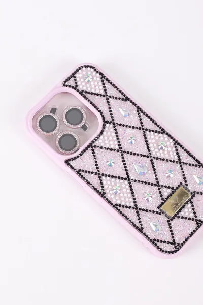 Lila TeknoCase İPhone 15 Pro Uyumlu Dlr Diamond Case Serisi Lens Hediyeli Premium Sert Silikon Telefon Kılıfı 430374