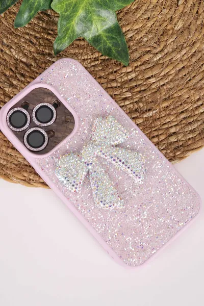 Lila TeknoCase İPhone 15 Pro Uyumlu Nelly Diamond Serisi Taşlı Lens Hediyeli Sert Silikon Telefon Kılıfı 480940