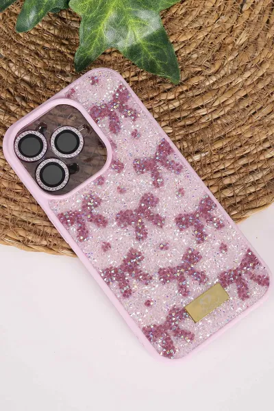 Lila TeknoCase İPhone 15 Pro Uyumlu Perfect Diamond Case Serisi Taşlı Lens Hediyeli Sert Silikon Telefon Kılıfı 480817