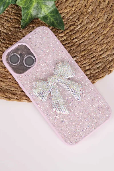 Lila TeknoCase İPhone 15 Uyumlu Nelly Diamond Serisi Taşlı Lens Hediyeli Sert Silikon Telefon Kılıfı 480936