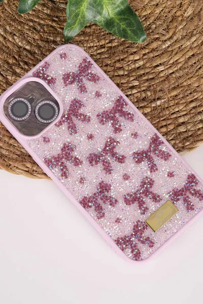 Lila TeknoCase İPhone 15 Uyumlu Perfect Diamond Case Serisi Taşlı Lens Hediyeli Sert Silikon Telefon Kılıfı 480811
