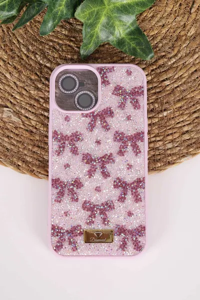 Lila TeknoCase İPhone 15 Uyumlu Perfect Diamond Case Serisi Taşlı Lens Hediyeli Sert Silikon Telefon Kılıfı 480811
