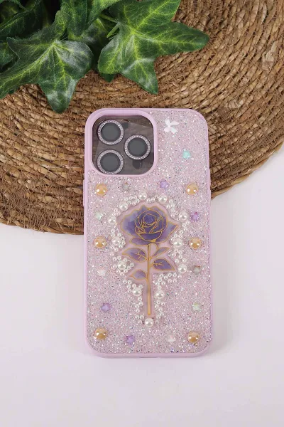Lila TeknoCase İPhone 16 Pro Max Uyumlu Afra Diamond Case Serisi Lens Hediyeli Premium Sert Silikon Telefon Kılıfı 430552
