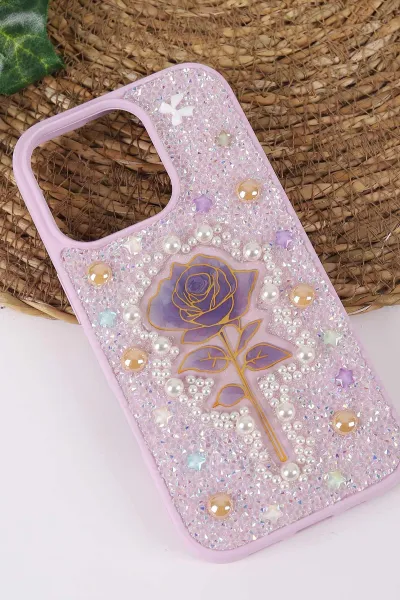 Lila TeknoCase İPhone 16 Pro Uyumlu Afra Diamond Case Serisi Lens Hediyeli Premium Sert Silikon Telefon Kılıfı 430547