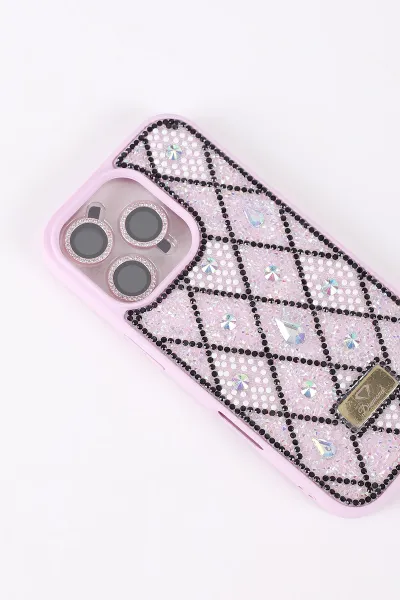 Lila TeknoCase İPhone 16 Pro Uyumlu Dlr Diamond Case Serisi Lens Hediyeli Premium Sert Silikon Telefon Kılıfı 430386