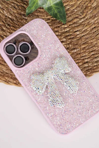 Lila TeknoCase İPhone 16 Pro Uyumlu Nelly Diamond Serisi Taşlı Lens Hediyeli Sert Silikon Telefon Kılıfı 480955