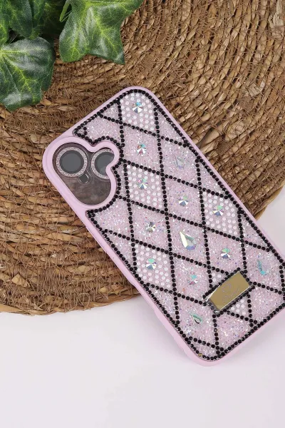 Lila TeknoCase İPhone 16 Uyumlu Dlr Diamond Case Serisi Lens Hediyeli Premium Sert Silikon Telefon Kılıfı 430382