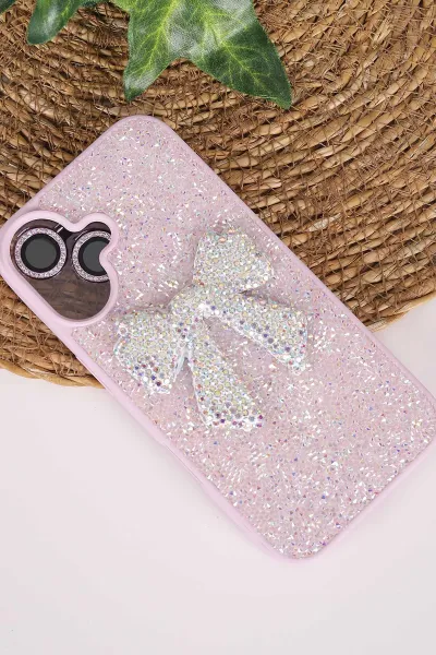 Lila TeknoCase İPhone 16 Uyumlu Nelly Diamond Serisi Taşlı Lens Hediyeli Sert Silikon Telefon Kılıfı 480948