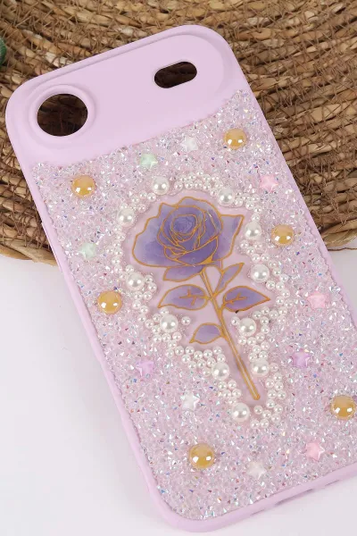 Lila TeknoCase İPhone 17 Air Uyumlu Afra Diamond Case Serisi Lens Hediyeli Premium Sert Silikon Telefon Kılıfı 430567