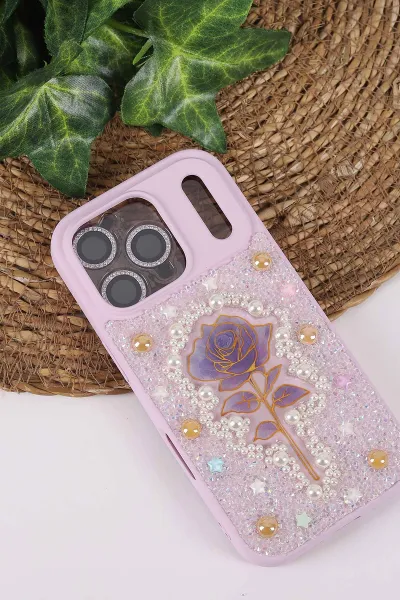 Lila TeknoCase İPhone 17 Pro Max Uyumlu Afra Diamond Case Serisi Lens Hediyeli Premium Sert Silikon Telefon Kılıfı 430576