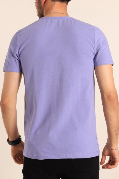 Lila V Yaka Basic Erkek Tişört 189698