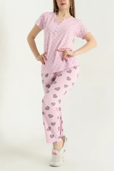 Lila Viskon Kısa Kol Bayan Pijama Takımı 338232
