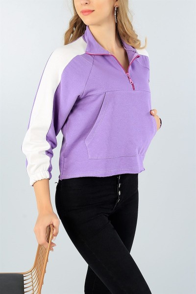 Lila Yarım Fermuarlı Bayan Sweat 46729