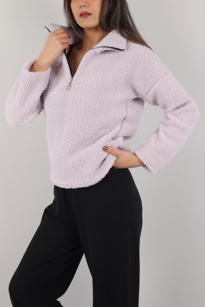 Lila Yarım Fermuarlı Yumoş Sweat 153488