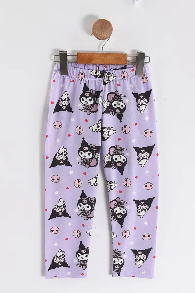 Lila(4-12 Yaş)Karakter  Baskılı Kısa Kol Ön Düğmeli Göz Bandı Detaylı Kız Çocuk Pijama Takım 453243