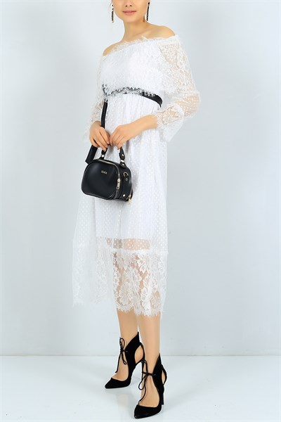 Madonna Yaka Beyaz Tasarım Elbise 24364B