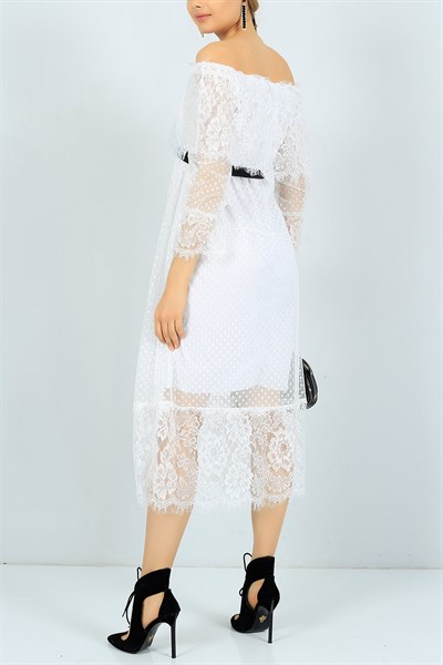 Madonna Yaka Beyaz Tasarım Elbise 24364B