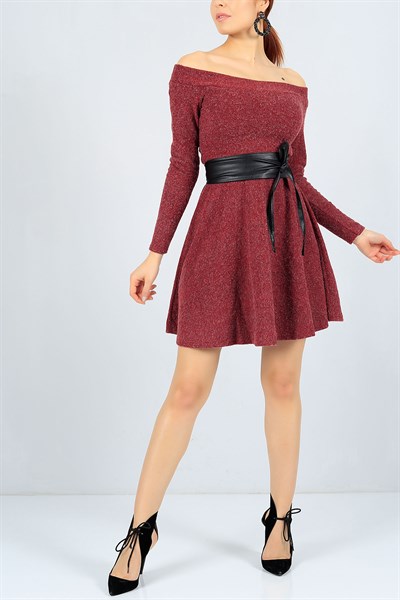 Madonna Yaka Bordo Triko Elbise 23139B